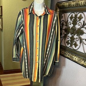 L&B Lucky & Blessed- Multicolor Striped Metal Button Shirt - denim material Sz M